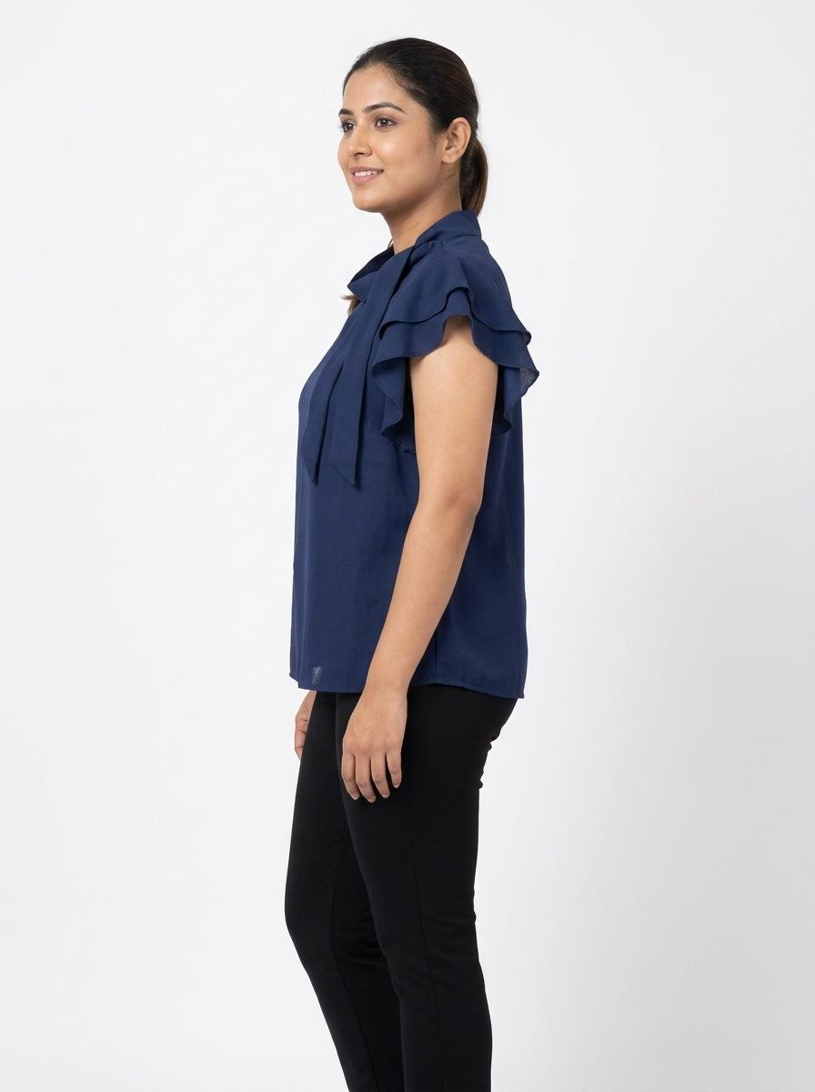 La Zoire Navy Blue Textured Apparel - Size L