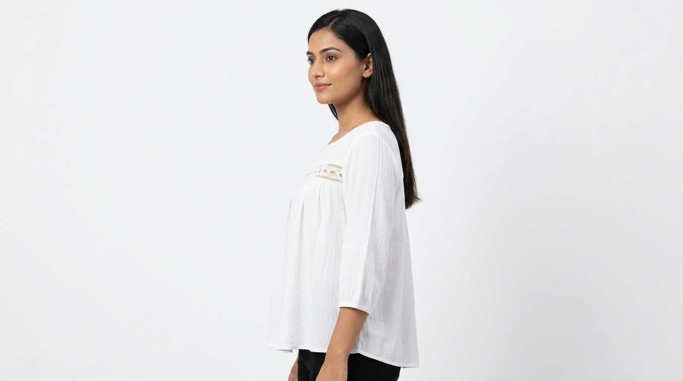 Women's White Textured Casual Top