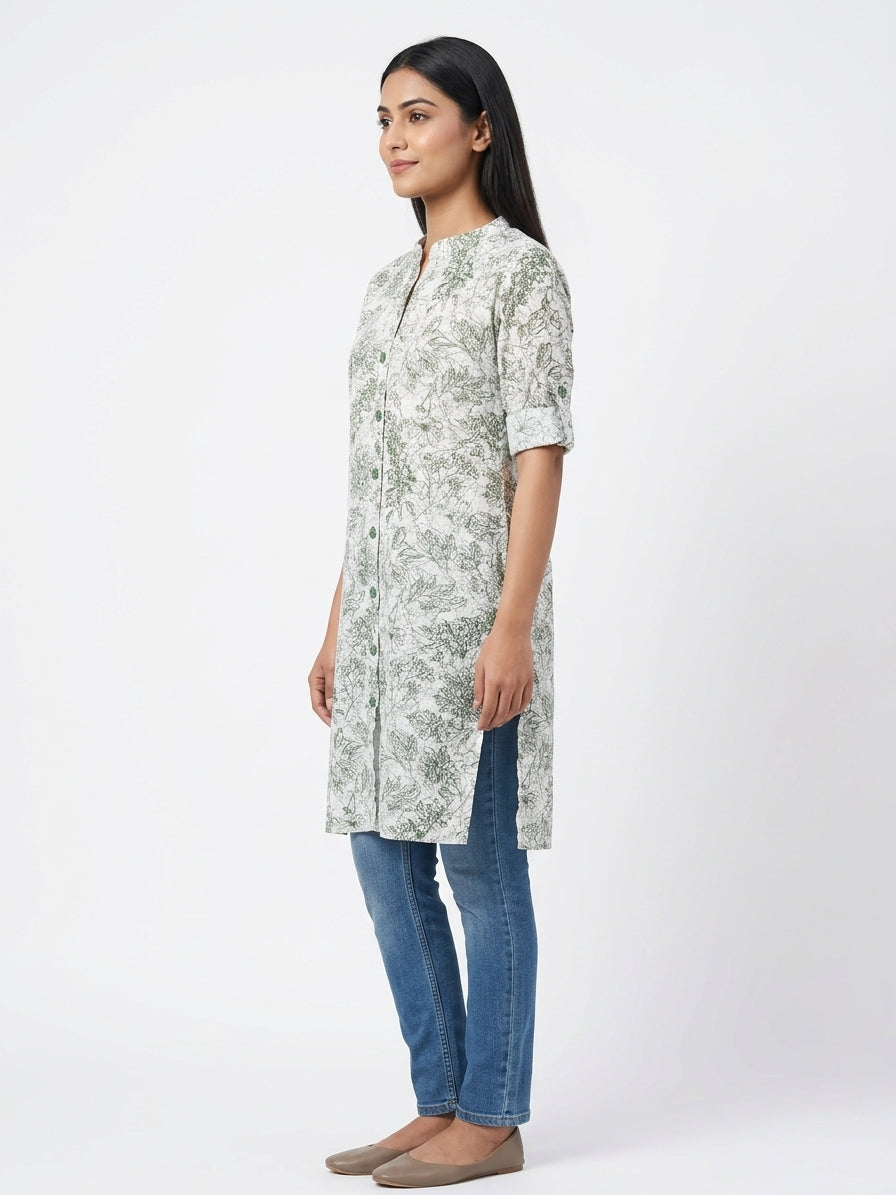 ZORRA Women's Green Leaf Print Blouse Top - Size M