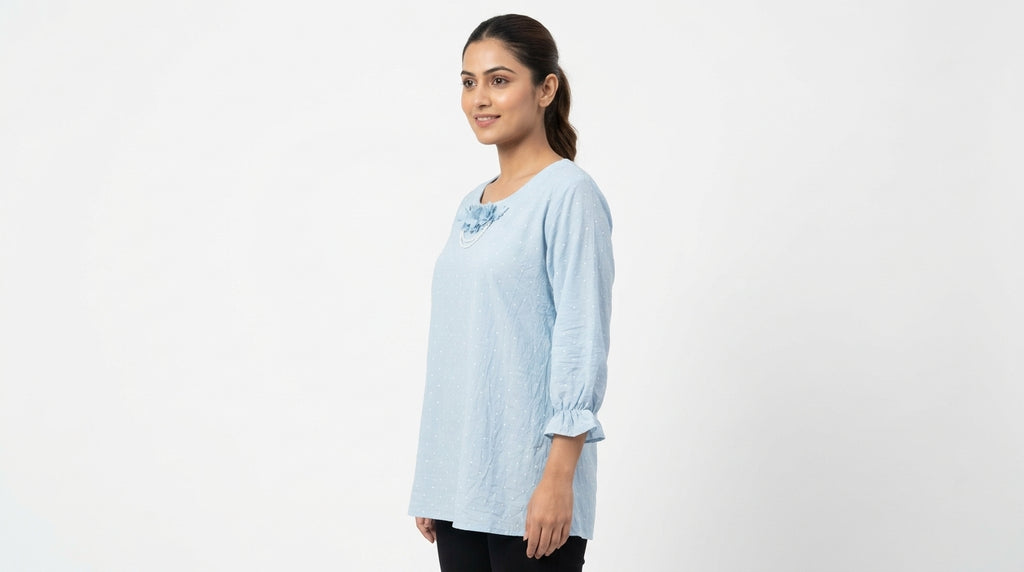 Top Casual Blue Polyester & Blended