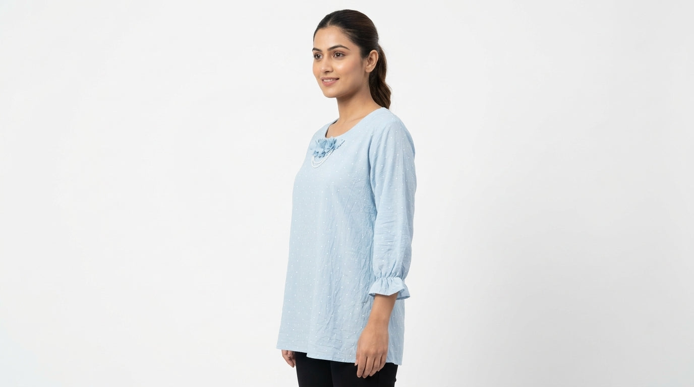 Top Casual Blue Polyester & Blended