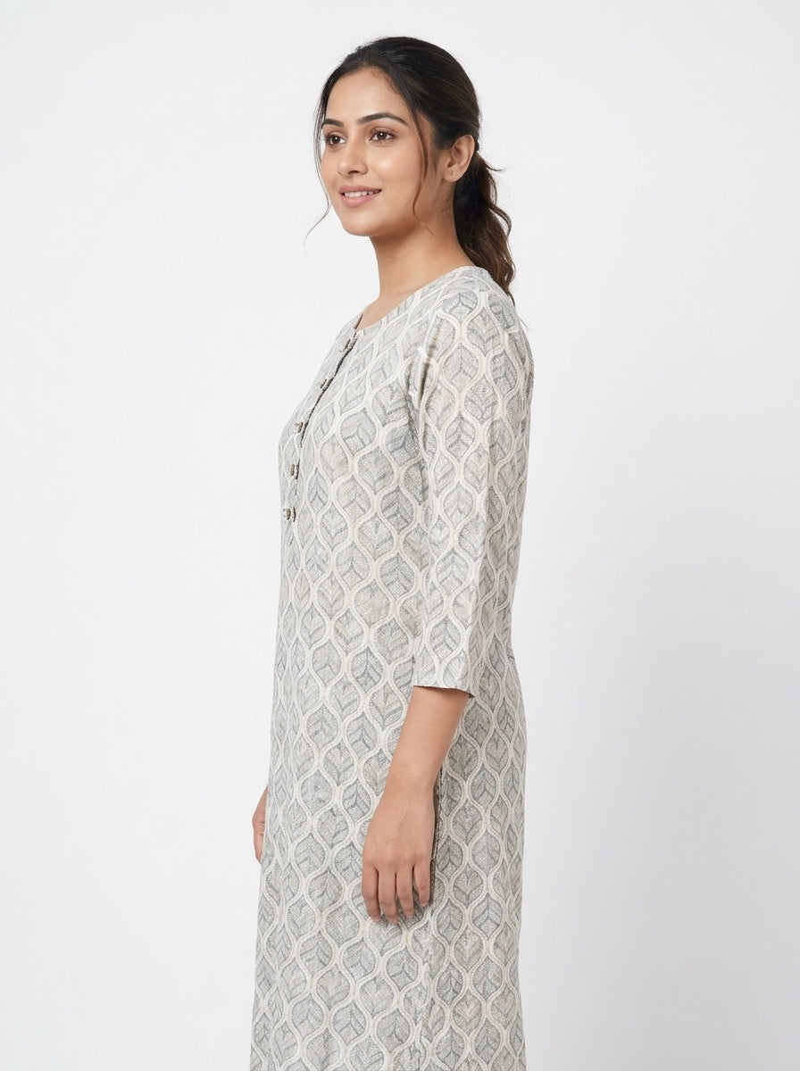 XL Neutral Tones Geometric Print Button-Front Top
