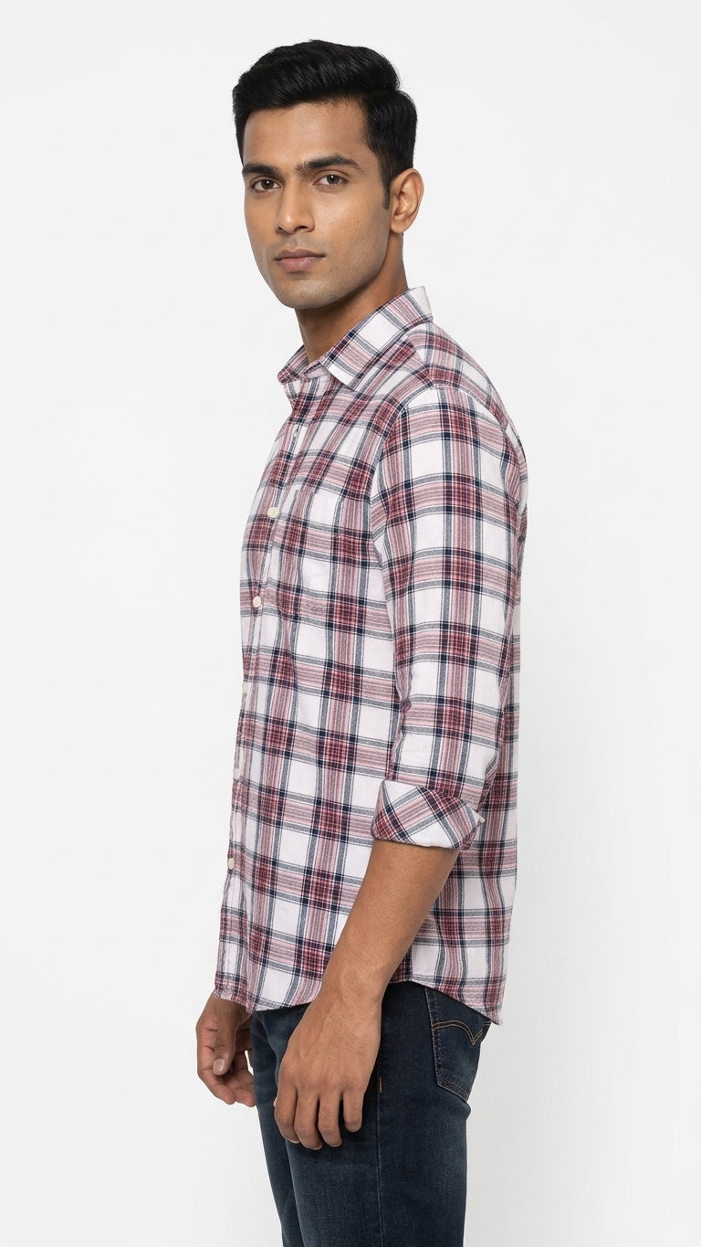 White Multi-Color Plaid Casual Button-Down Shirt