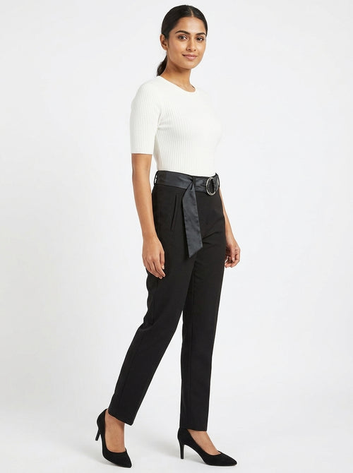 Black Regular Fit Trousers with Belt