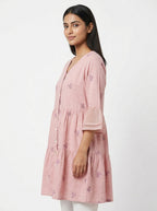 Pink Embroidered Relaxed Fit Kurti