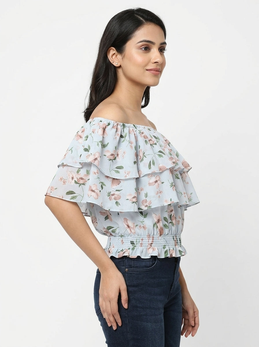 Women's Floral Ruffled Off-Shoulder Top
