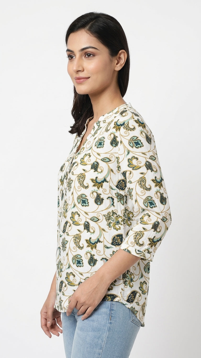 Cottonworld Top Casual White Cotton & Blended