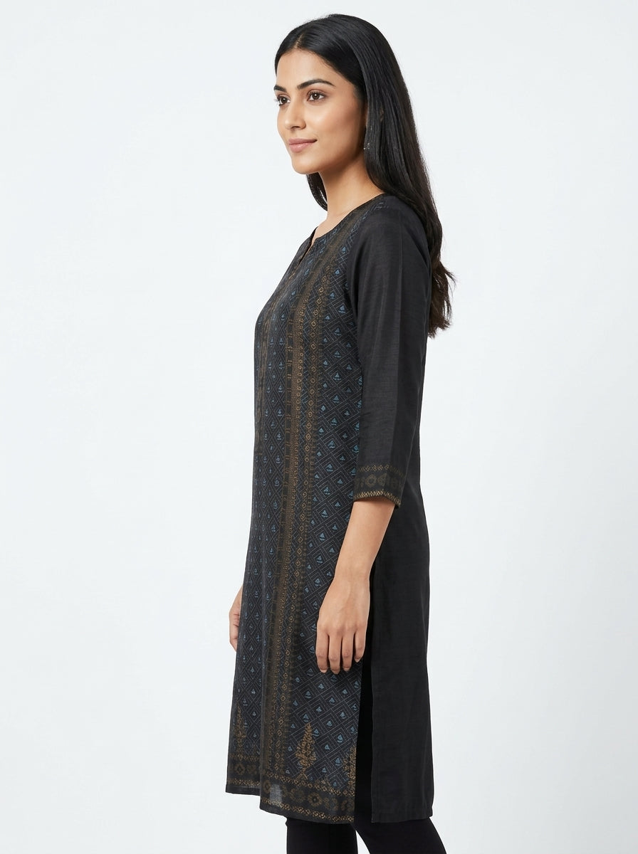 Soch Kurti Casual Black Viscose