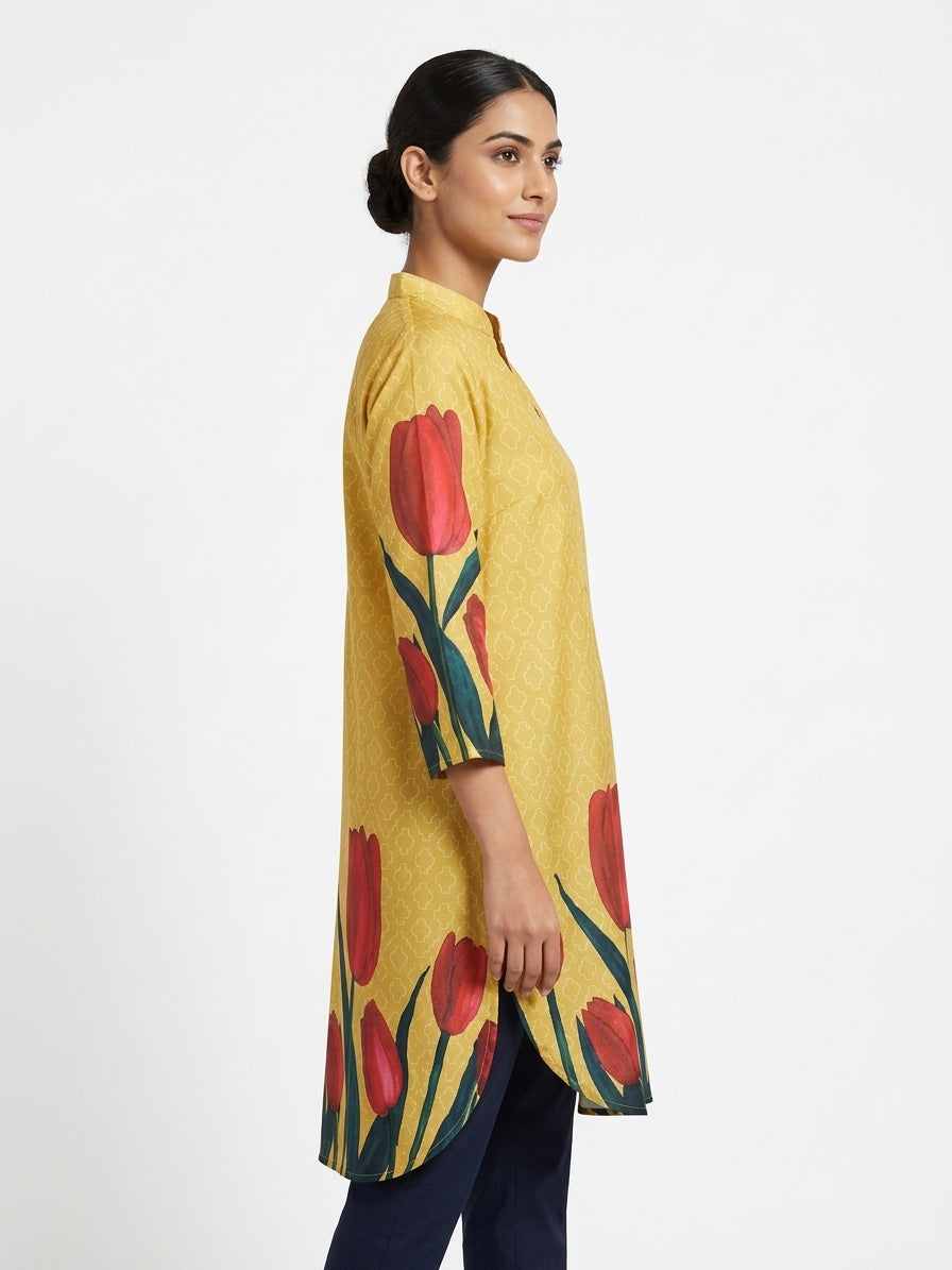Bhama Couture Gold Geometric Pattern Collared Top