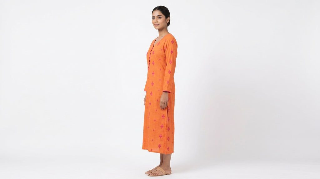 Vibrant Orange Embroidered Kurti