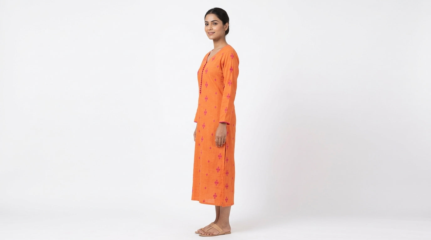 Vibrant Orange Embroidered Kurti