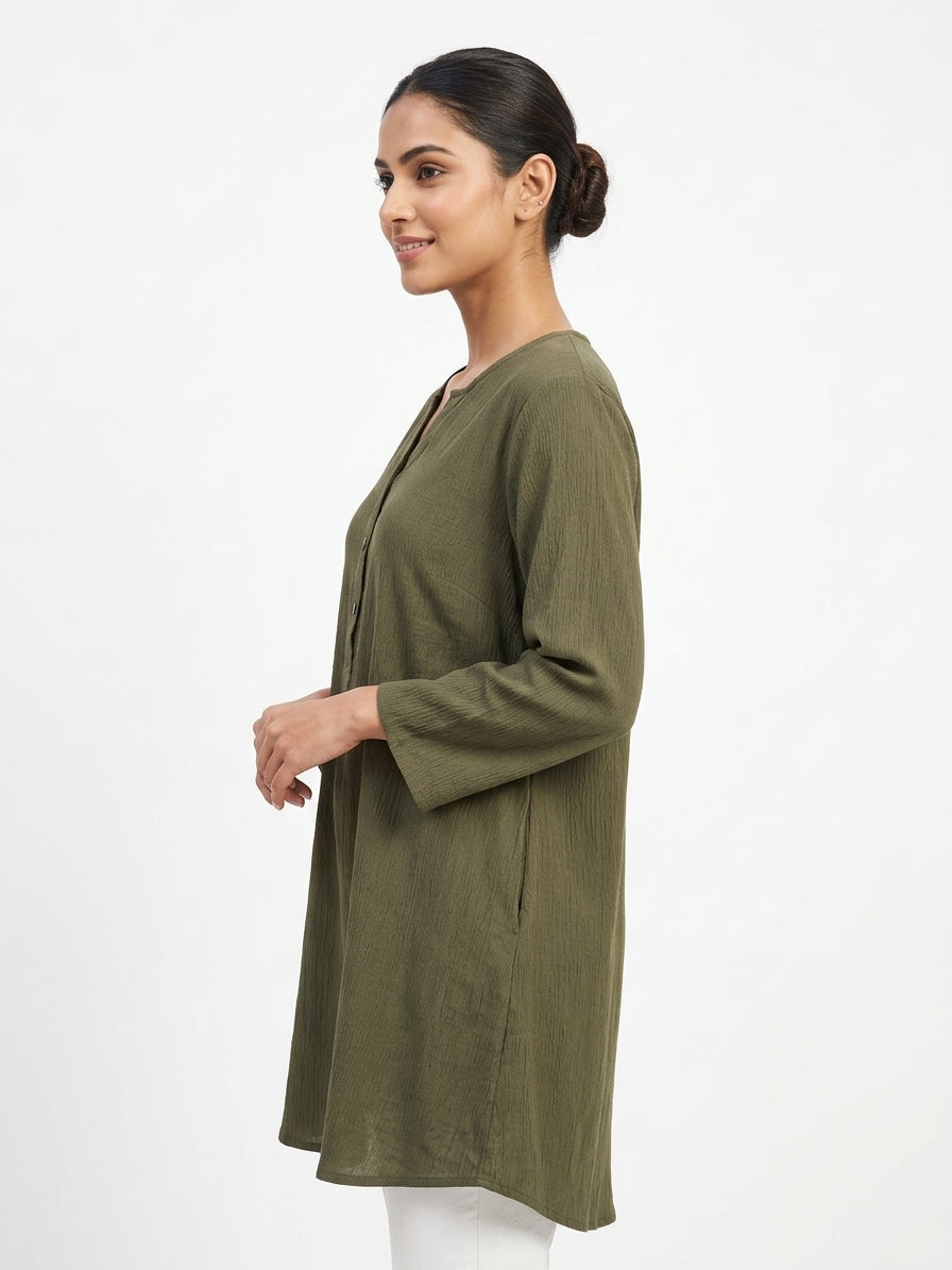 Olive Green Relaxed Fit Casual Tunic Top
