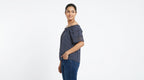 Navy Blue and White Striped Ruffled Off-Shoulder Top
