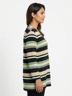 Women's Multi-Color Striped Long Sleeve Scoop Neck Top