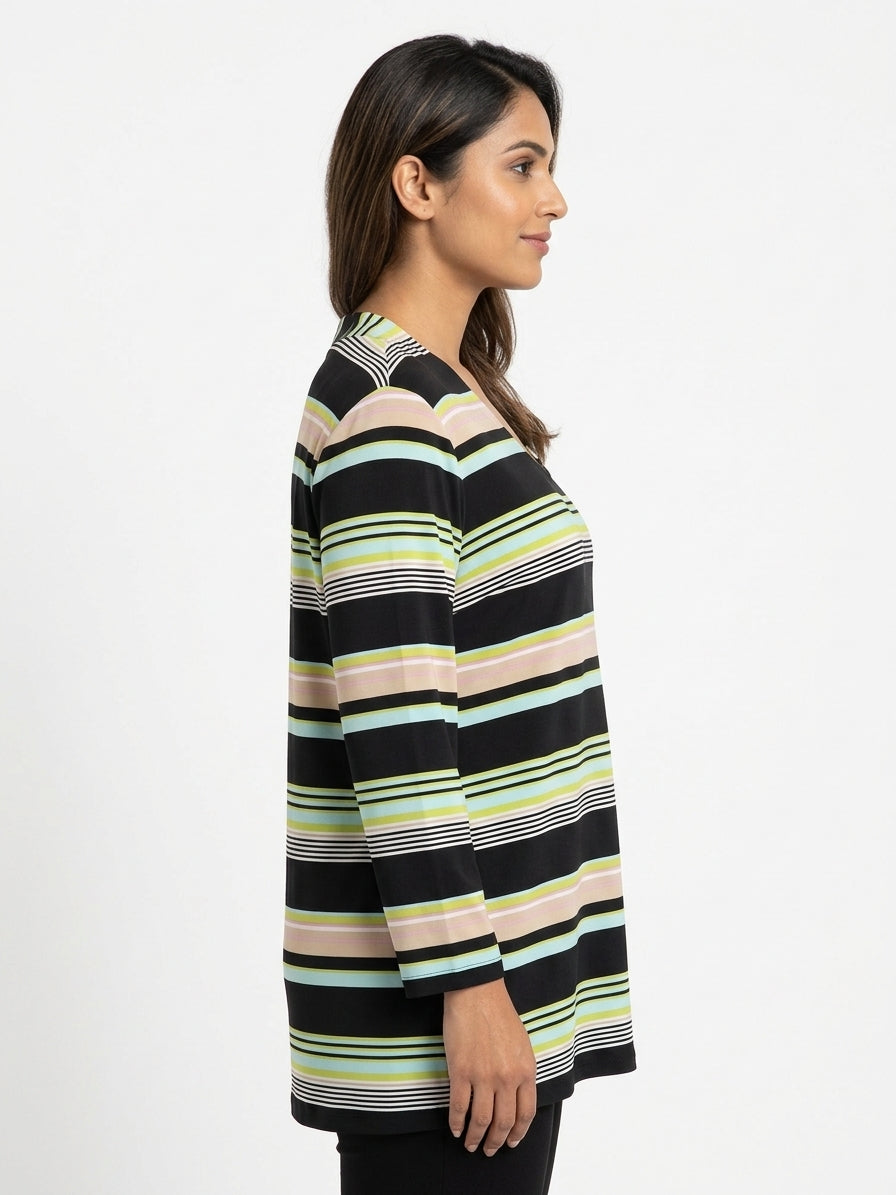 Women's Multi-Color Striped Long Sleeve Scoop Neck Top