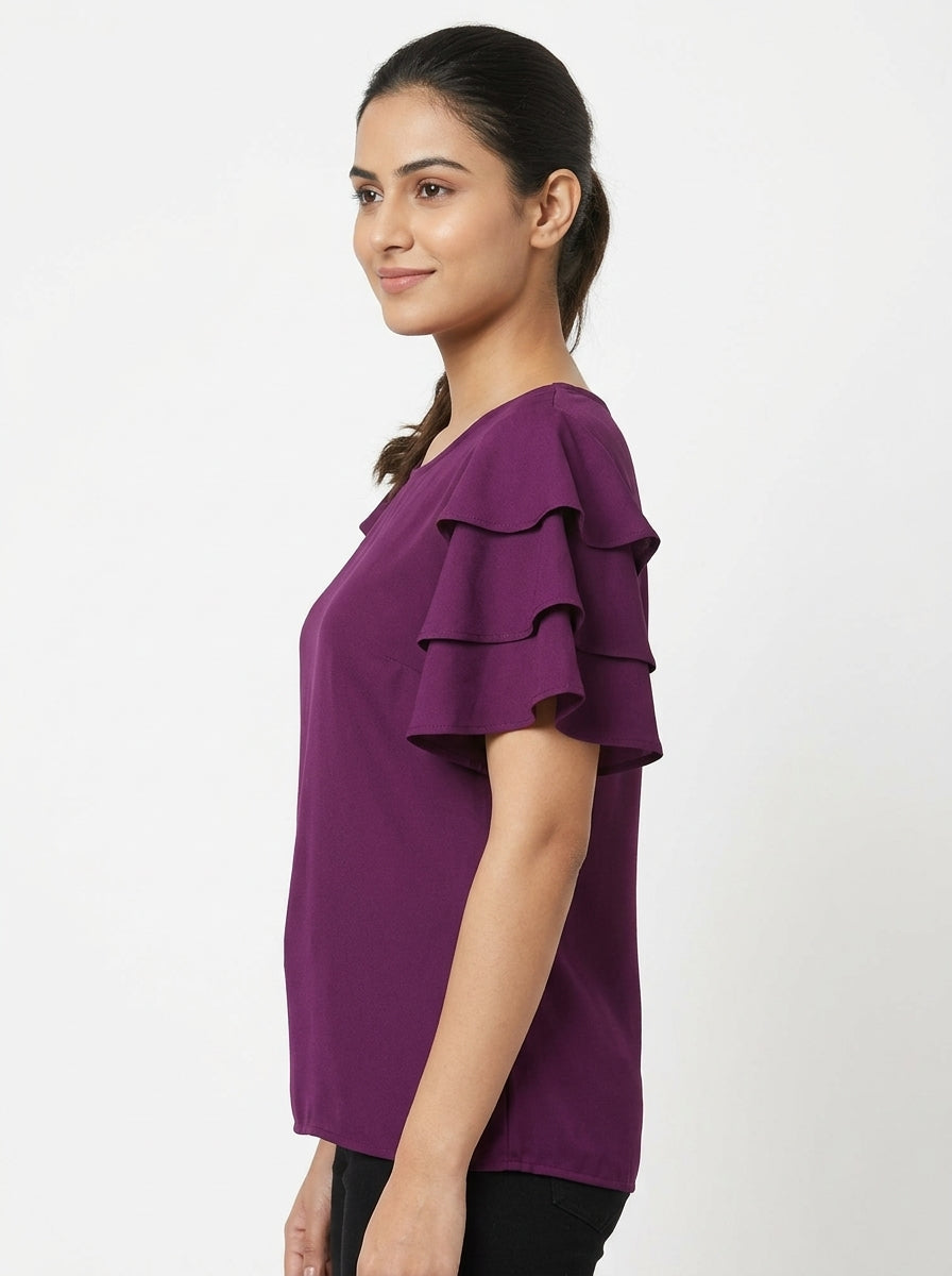 Chic Purple Ruffle Sleeve Top