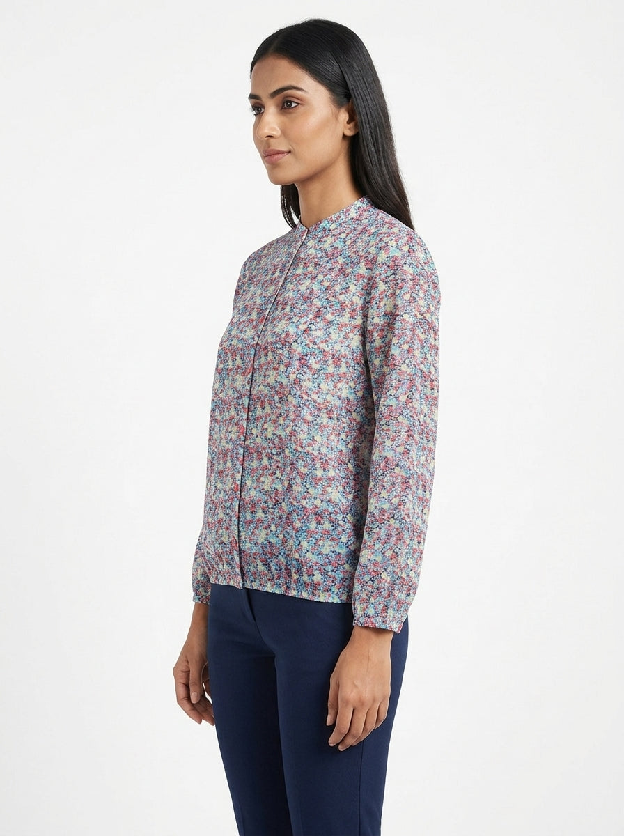 Women's Red Floral Print Relaxed Fit Blouse