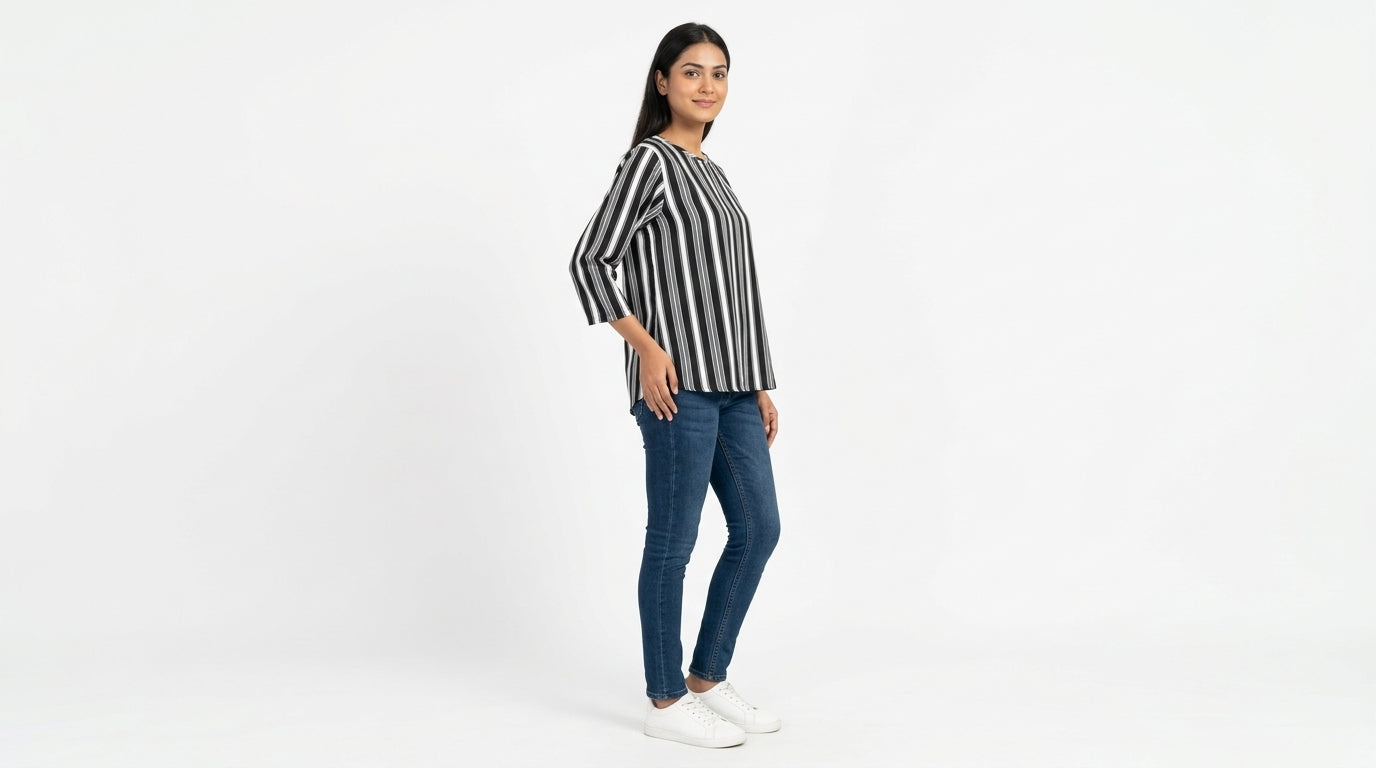 Black and White Striped Relaxed Fit Top