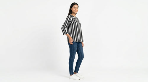 Black and White Striped Relaxed Fit Top