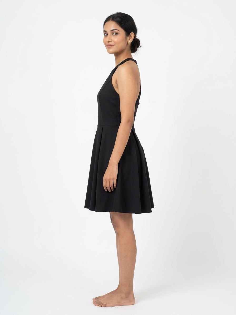 Black Halter Neck Flare Dress