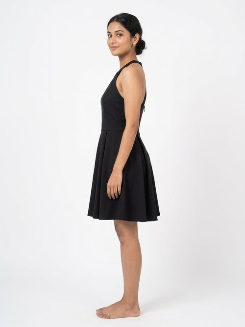 Black Halter Neck Flare Dress
