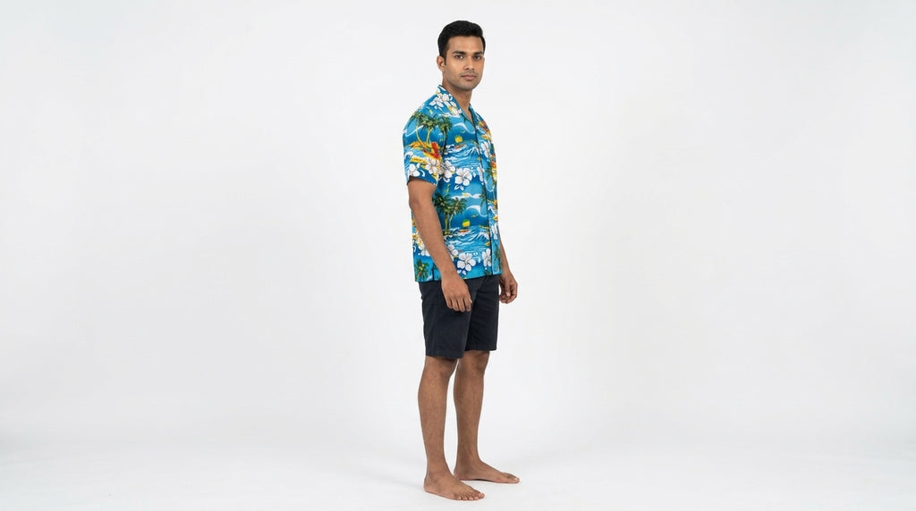 Blue Tropical Print Casual Hawaiian Shirt