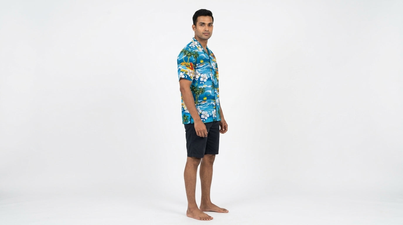 Blue Tropical Print Casual Hawaiian Shirt