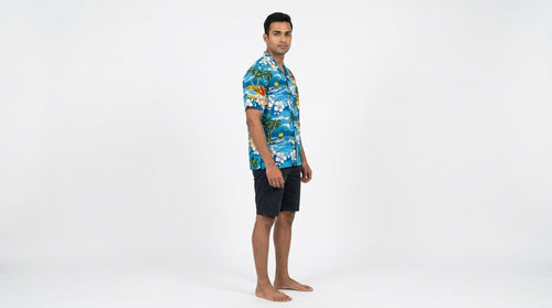 Blue Tropical Print Casual Hawaiian Shirt