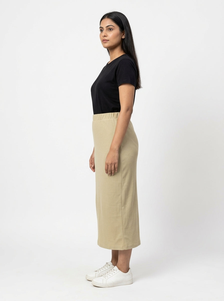 Women's Beige Ribbed Midi Skirt