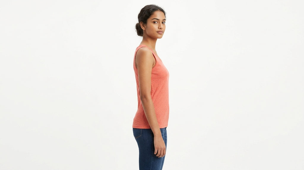 Coral Textured Sleeveless Casual Top