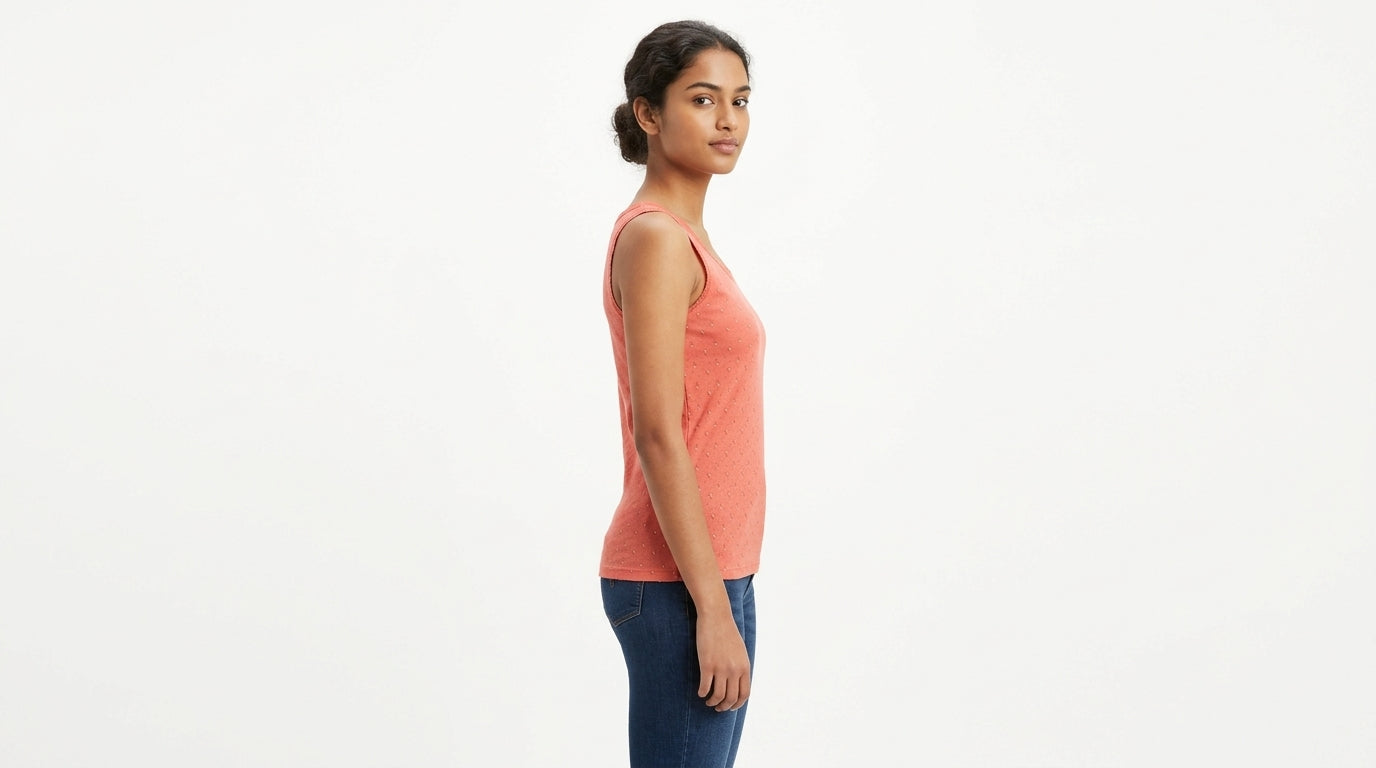 Coral Textured Sleeveless Casual Top