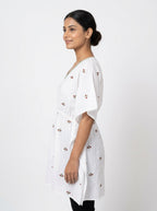 Women's White Embroidered Relaxed Fit Tunic Top
