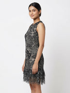 Women's Black Lace Fringe Hem Dress