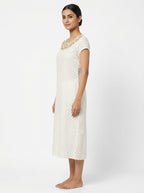 White & Gold Embroidered Polka Dot Kurti