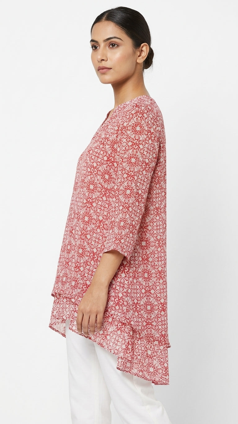Tunic Casual Red Polyester