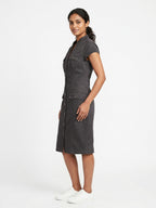 Charcoal Short Sleeve Button-Down Midi Dress