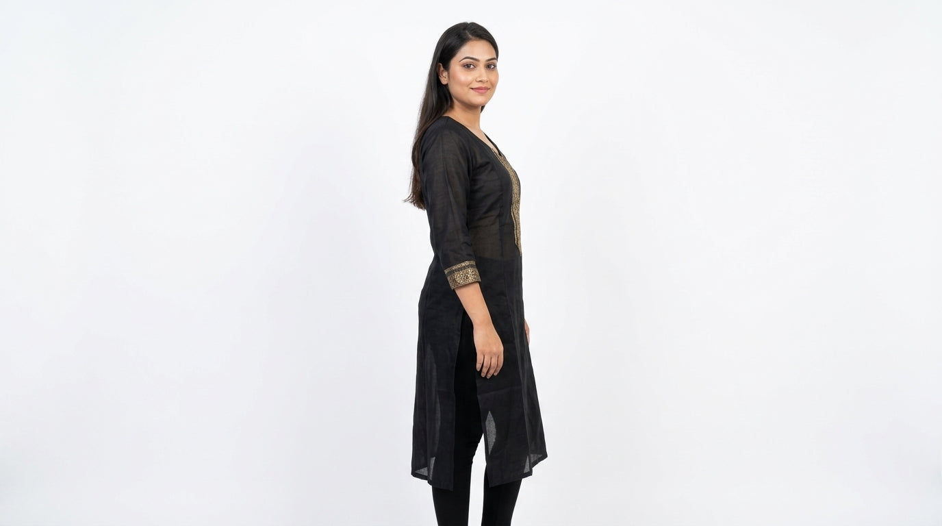 Kurti Casual Black Silk