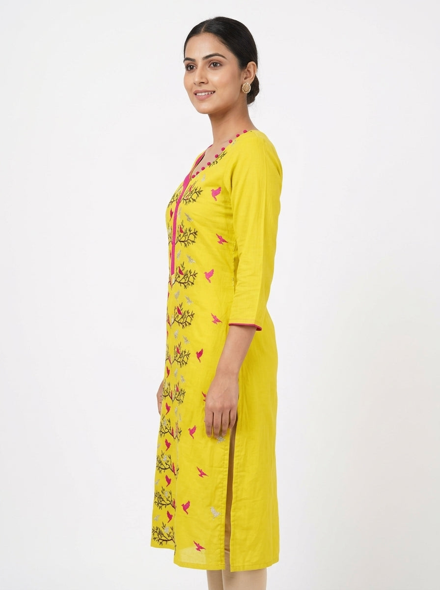 Kurti Casual Yellow Viscose