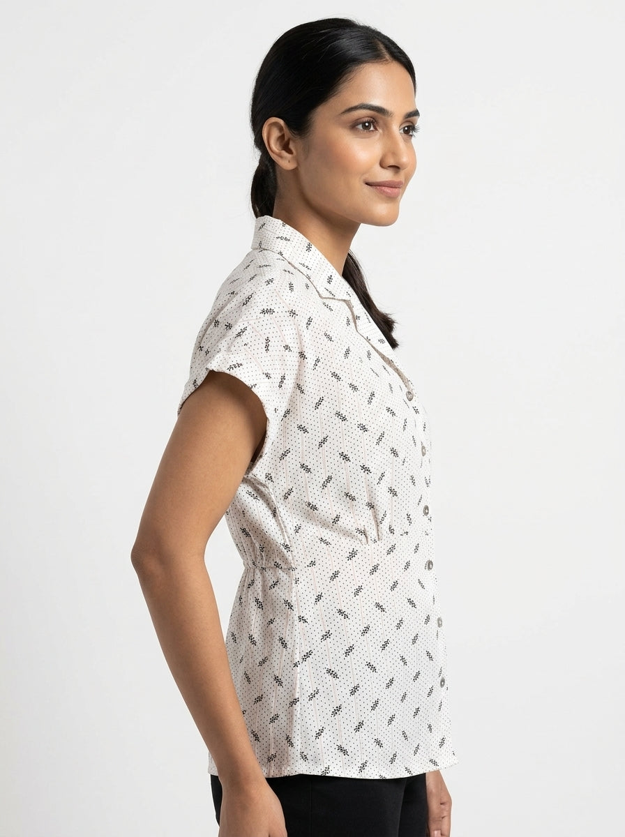 Annabelle White Blouse with Polka Dot and Floral Print