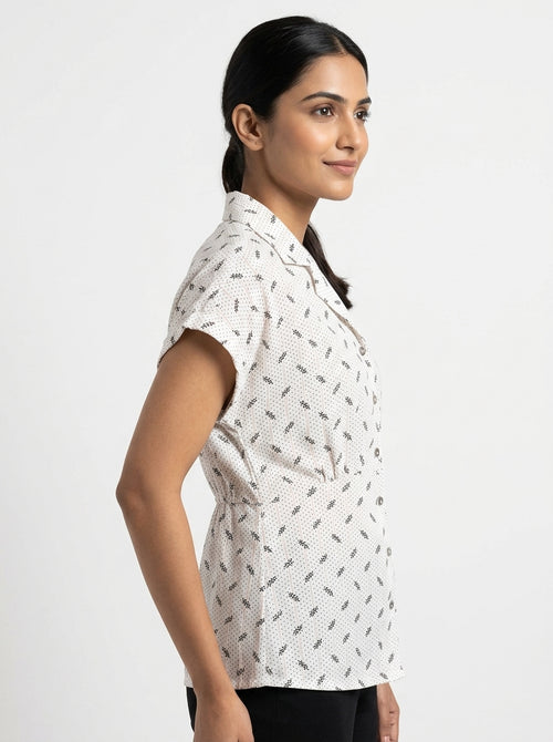 Annabelle White Blouse with Polka Dot and Floral Print