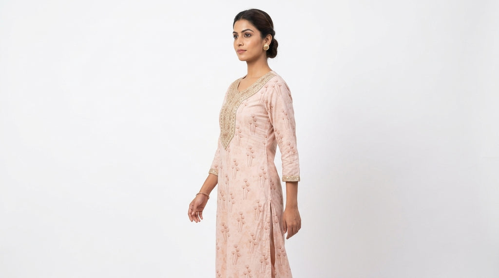 Women's Light Pink Floral Printed Top/Kurta
