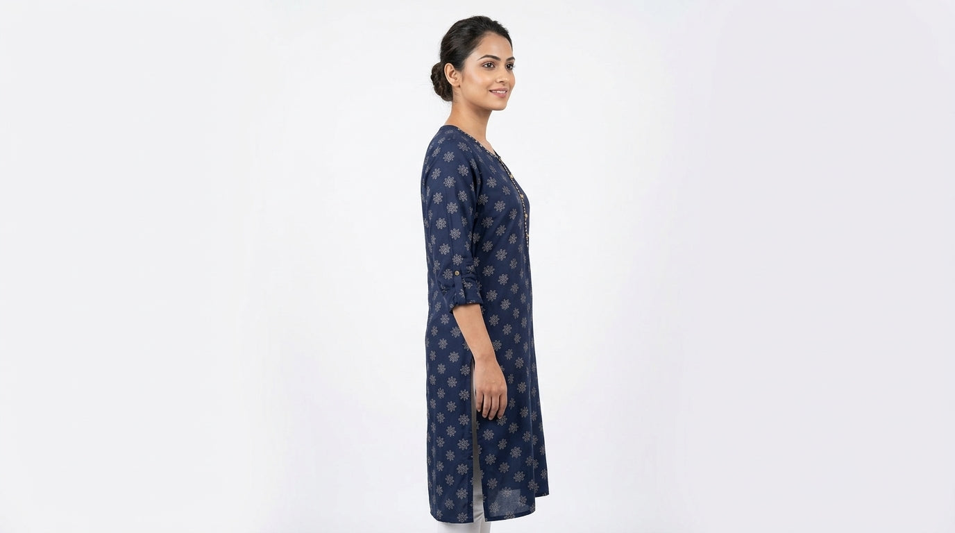 Kurti Casual Navy Viscose
