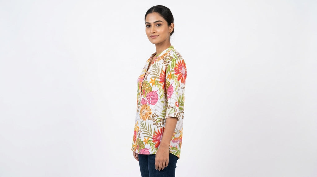Women's Floral and Animal Print V-Neck Relaxed Fit Top