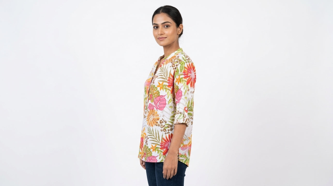 Women's Floral and Animal Print V-Neck Relaxed Fit Top