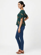ONLY Women's Dark Green Floral Textured Top