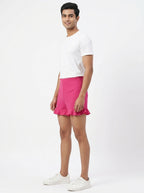 Vibrant Pink Ruffled Hem Casual Shorts