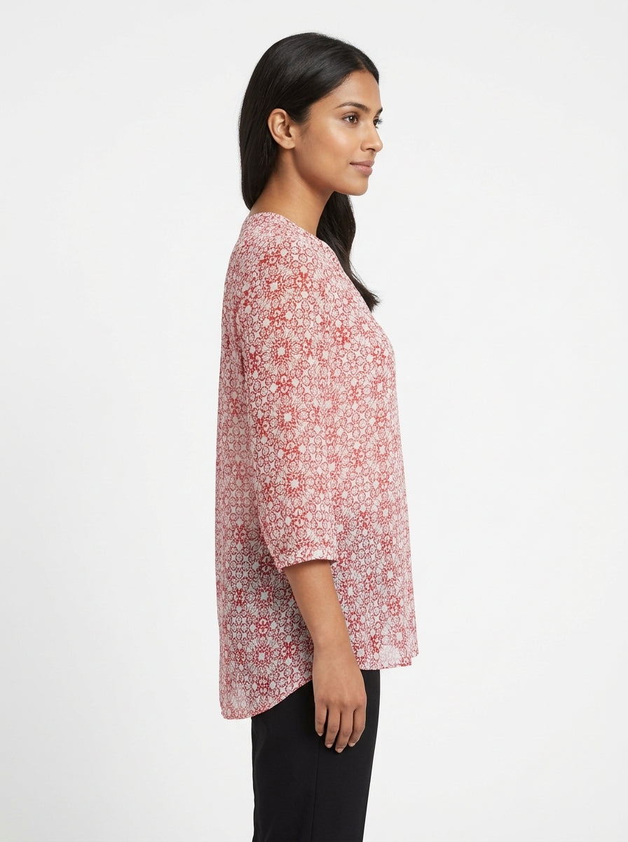 The Limited Red & White Floral Pattern Blouse Top