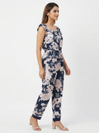 Women's Navy Blue Floral Printed Jumpsuit