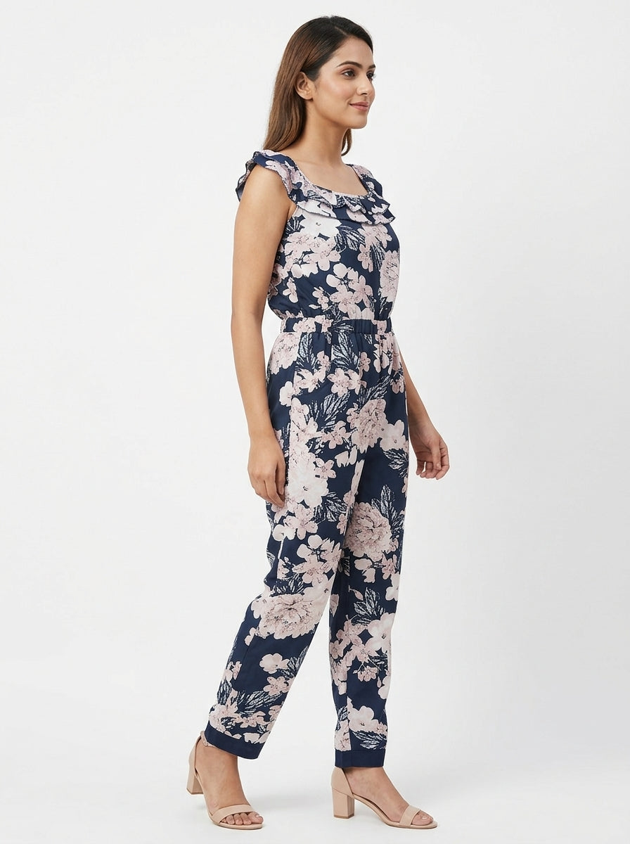 Women's Navy Blue Floral Printed Jumpsuit
