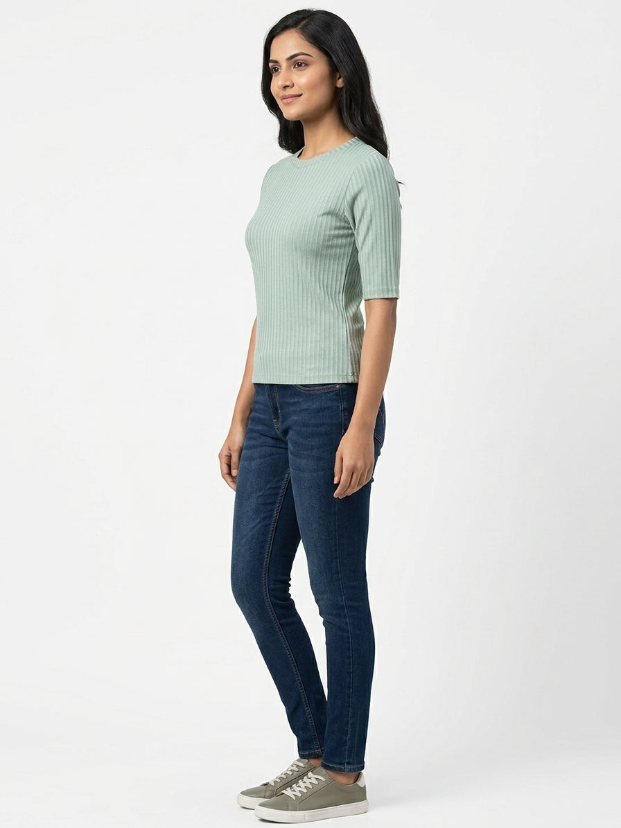 fig XS Ribbed Knit Top in Mint Green